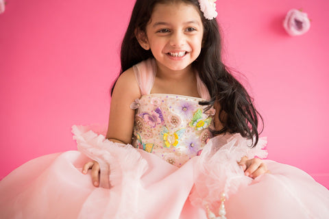 Pre-Order: Pink Organza lehenga with Butterfly Top