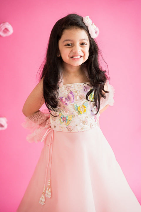 Pre-Order: Pink Organza lehenga with Butterfly Top