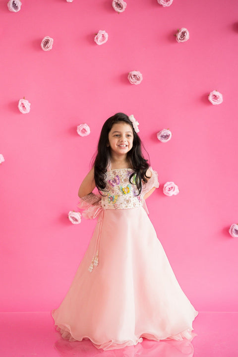 Pre-Order: Pink Organza lehenga with Butterfly Top