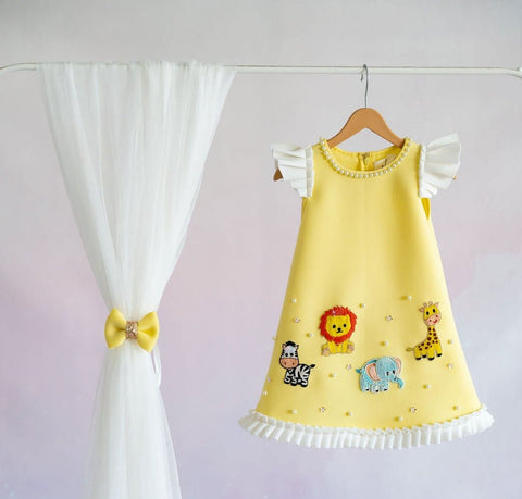 Pre-Order: Yellow animal A-line Dress