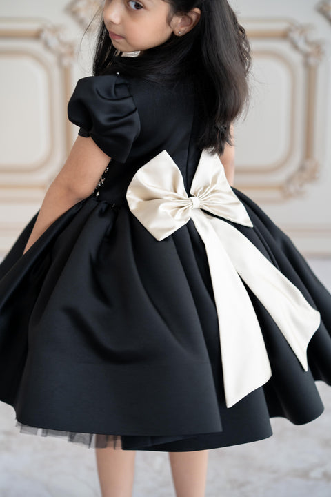 Pre-Order: Black satin dress with gold embroidery