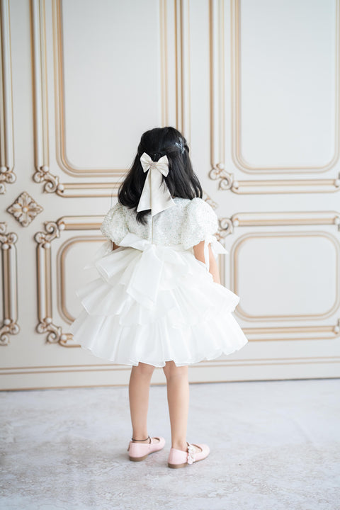 Pre-Order: Sequined layered white dress