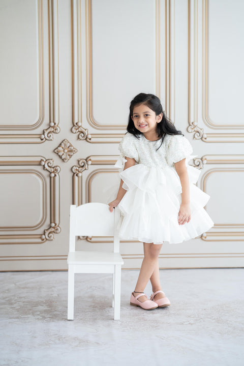 Pre-Order: Sequined layered white dress