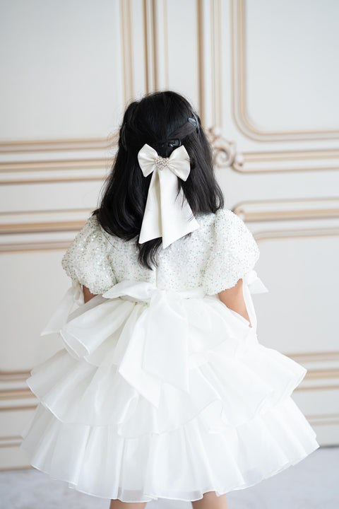 Pre-Order: Sequined layered white dress