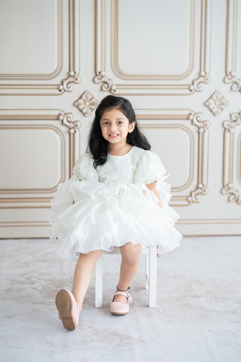 Pre-Order: Sequined layered white dress