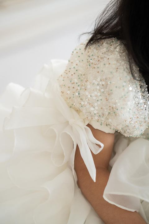 Pre-Order: Sequined layered white dress
