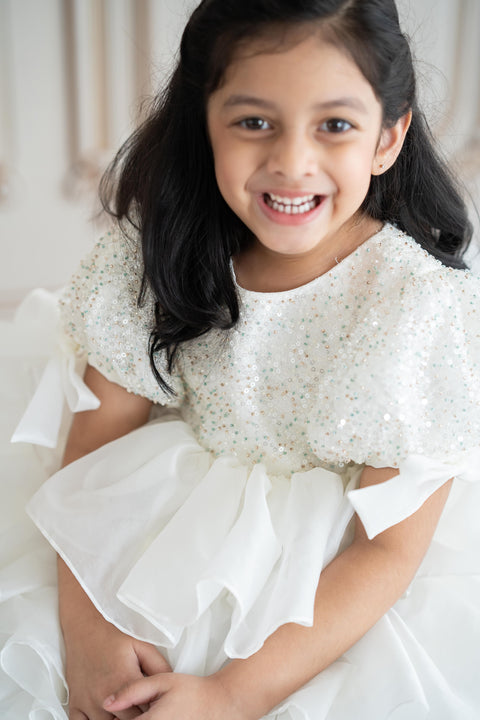 Pre-Order: Sequined layered white dress
