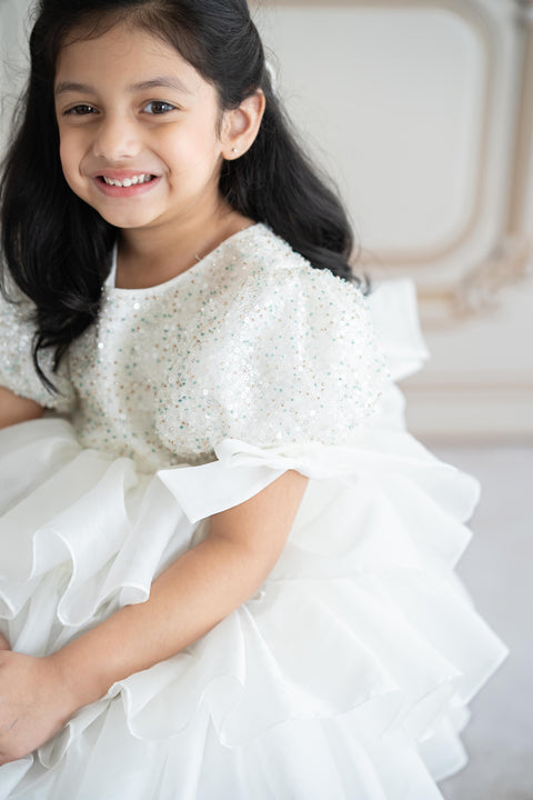Pre-Order: Sequined layered white dress