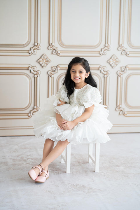 Pre-Order: Sequined layered white dress