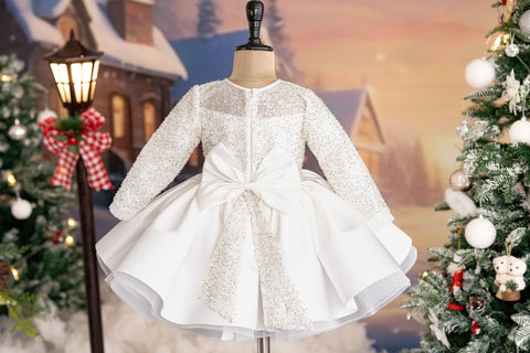 Pre-Order: Flared sequined white dress