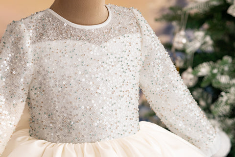 Pre-Order: Flared sequined white dress