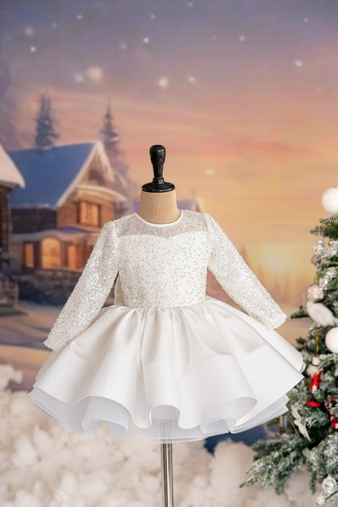 Pre-Order: Flared sequined white dress