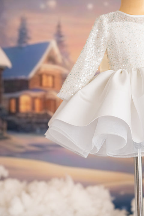 Pre-Order: Flared sequined white dress