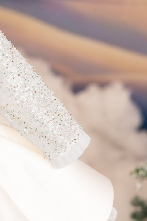 Pre-Order: Flared sequined white dress