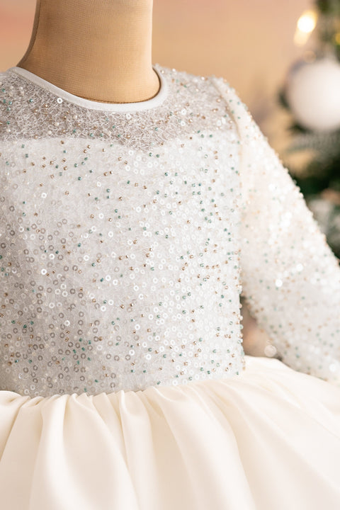 Pre-Order: Flared sequined white dress