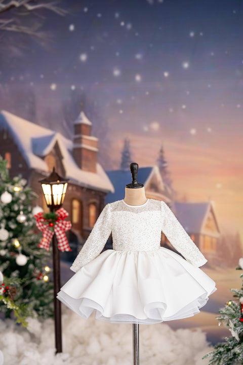 Pre-Order: Flared sequined white dress