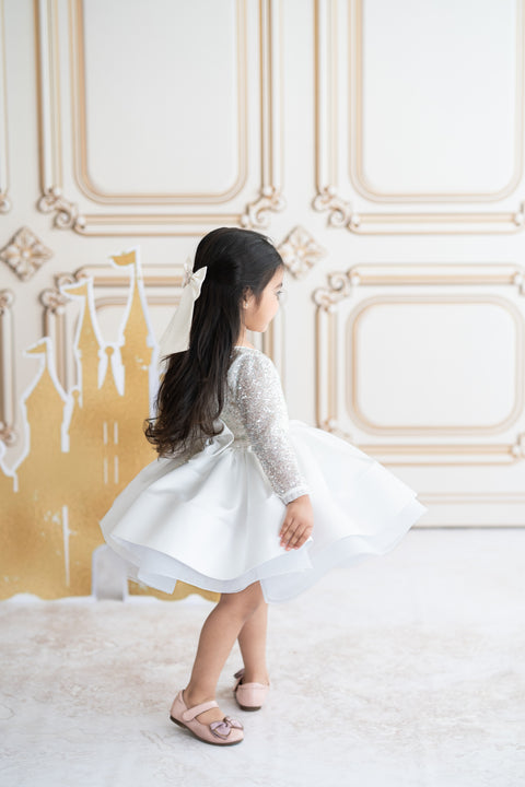 Pre-Order: Sequined layered white dress