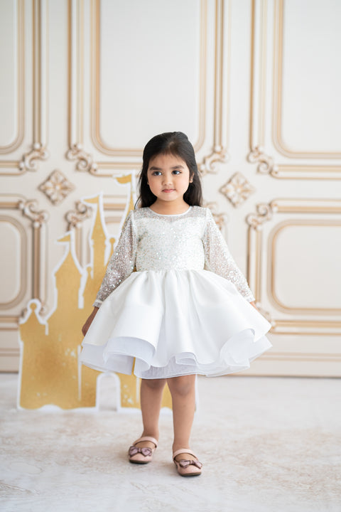 Pre-Order: Sequined layered white dress