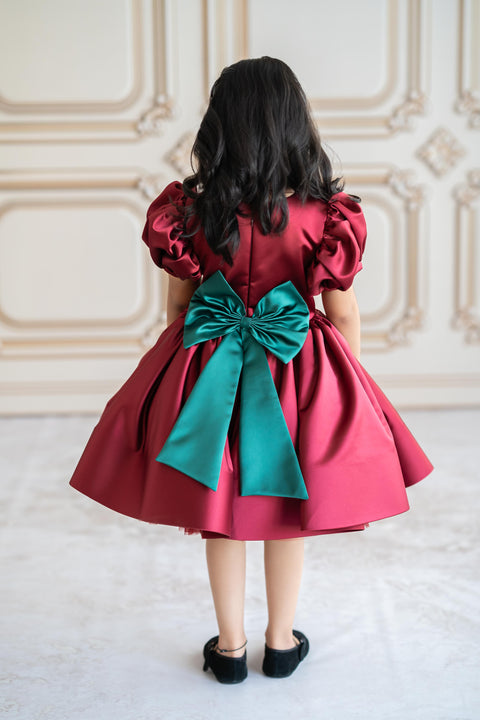 Pre-Order: Maroon satin dress with crystal stone embroidery