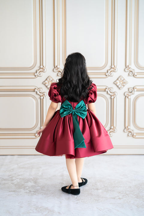 Pre-Order: Maroon satin dress with crystal stone embroidery