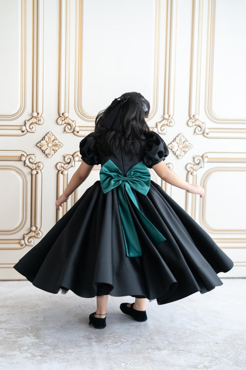 Pre-Order: Black satin gown with crystal stone embroidery (ankle length)