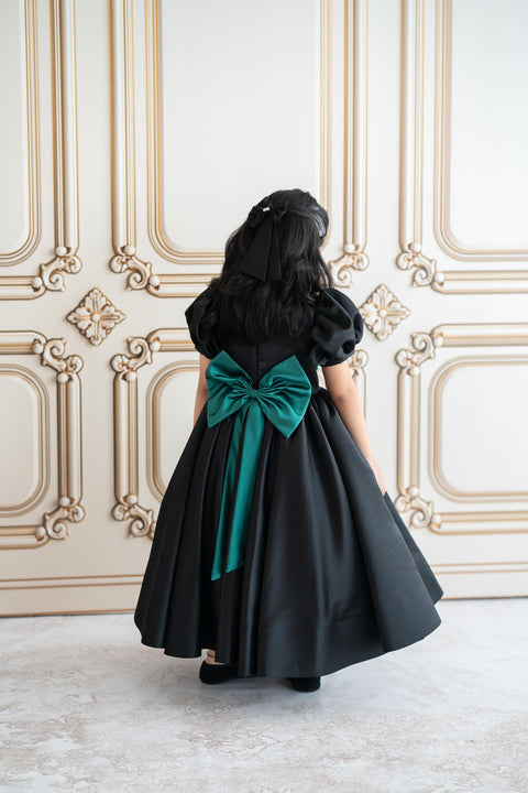 Pre-Order: Black satin gown with crystal stone embroidery (ankle length)