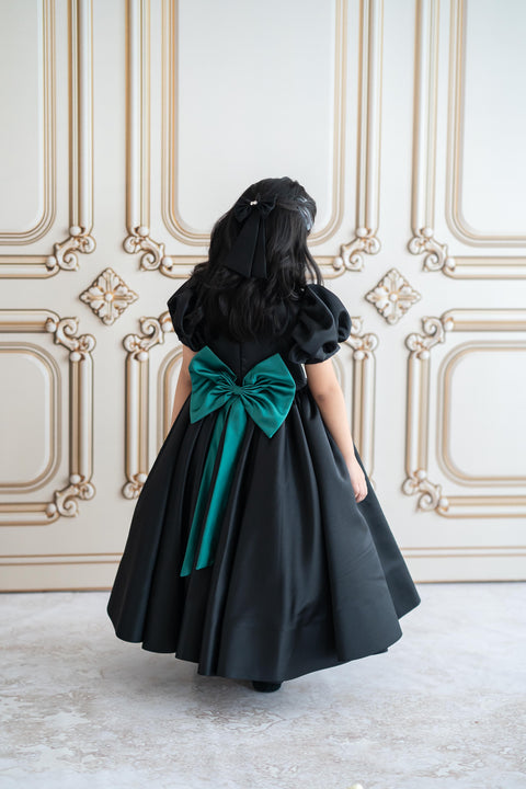 Pre-Order: Black satin gown with crystal stone embroidery (ankle length)