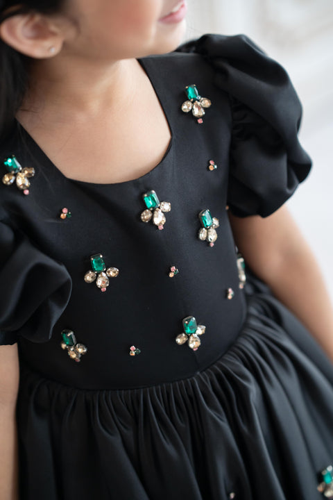 Pre-Order: Black satin gown with crystal stone embroidery (ankle length)