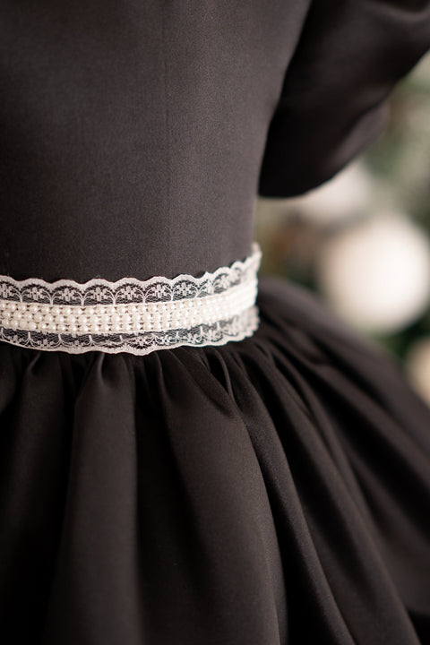 Pre-Order: Flared bridal satin dress with lace belt