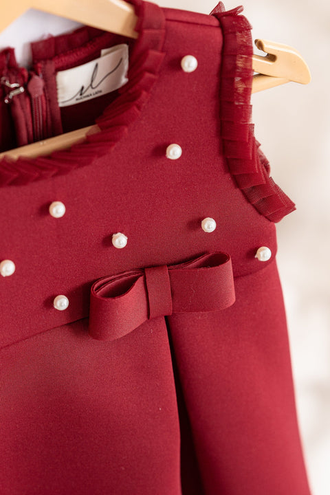 Pre-Order: Maroon pleated neoprene dress