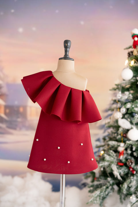 Pre-Order: Maroon one shoulder dress