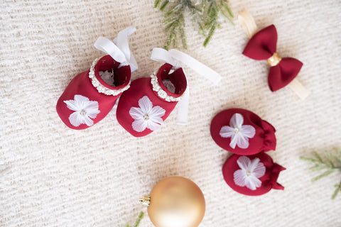 Pre-Order: Maroon baby set with booties and mittens