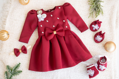 Pre-Order: Maroon baby set with booties and mittens