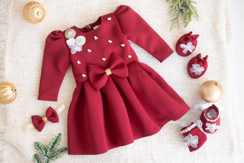 Pre-Order: Maroon baby set with booties and mittens