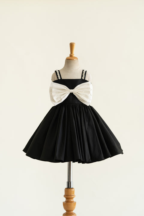 Pre-Order: Black taffeta bow dress