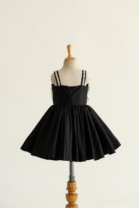 Pre-Order: Black taffeta bow dress