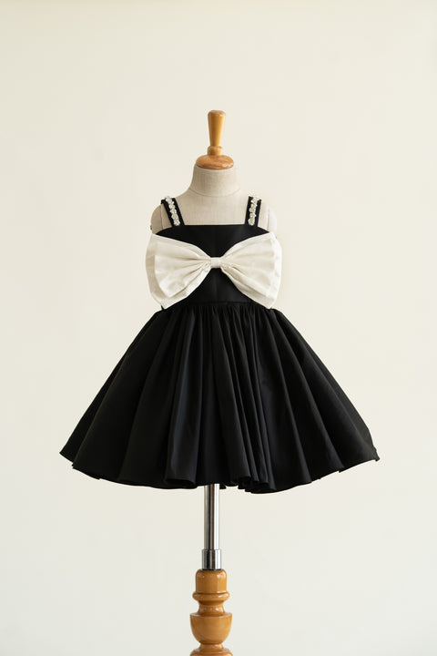 Pre-Order: Black taffeta bow dress