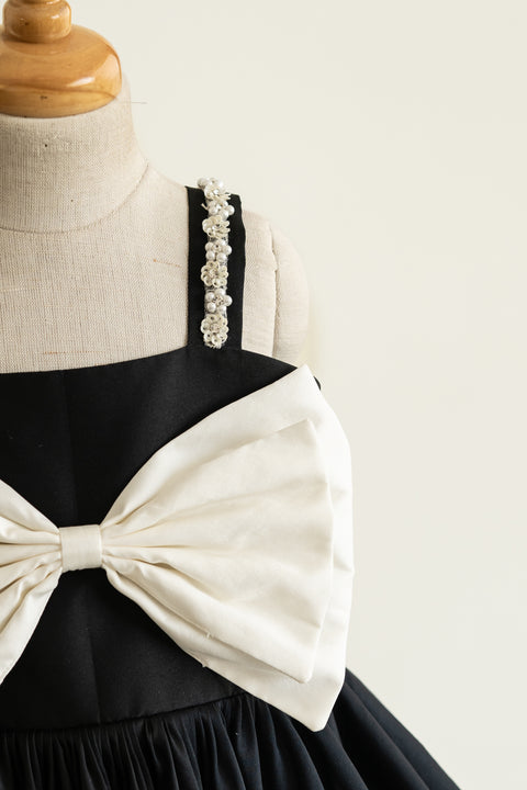 Pre-Order: Black taffeta bow dress