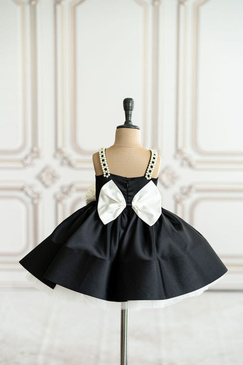 Pre-Order: Black satin dress with pearl strap