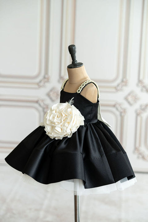 Pre-Order: Black satin dress with pearl strap