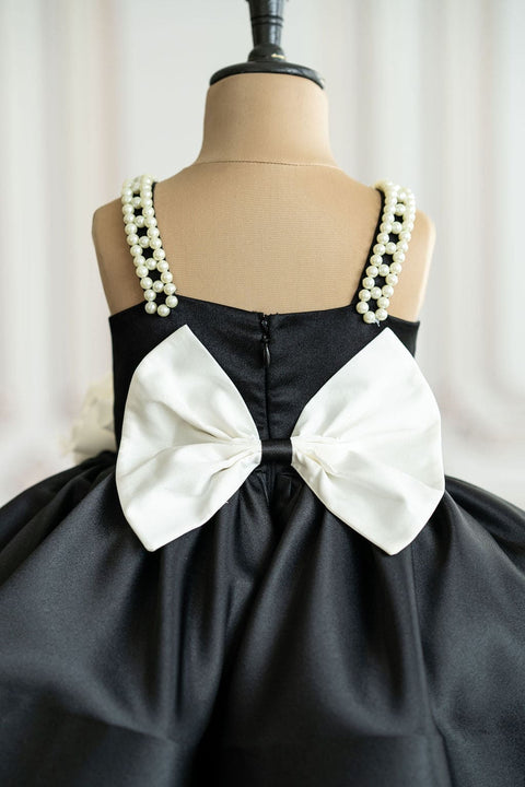 Pre-Order: Black satin dress with pearl strap