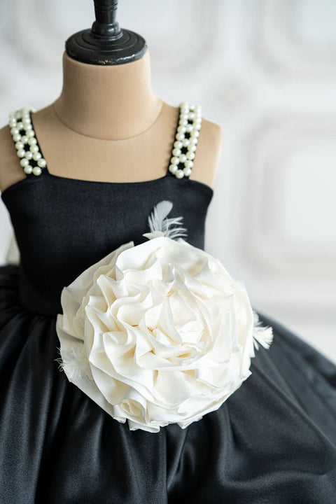 Pre-Order: Black satin dress with pearl strap