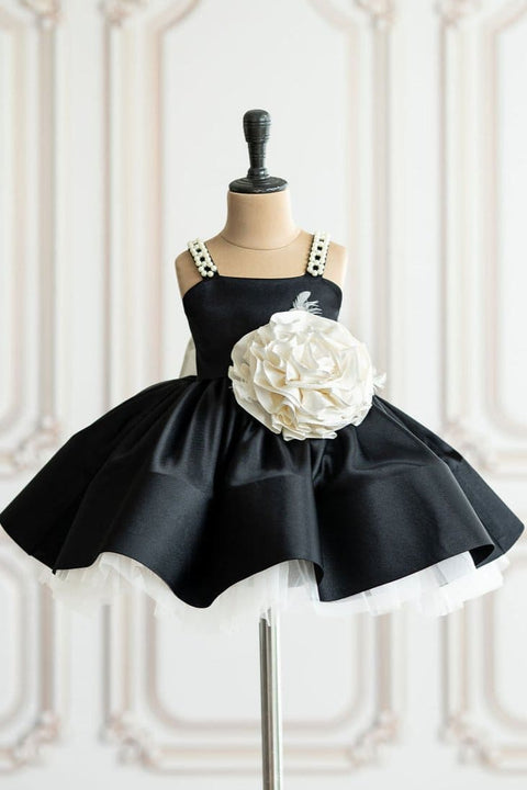 Pre-Order: Black satin dress with pearl strap