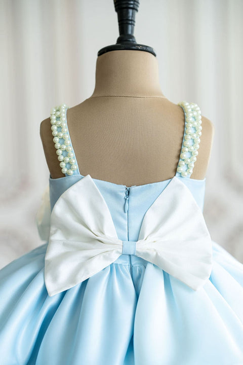 Pre-Order: Blue satin dress with pearl strap