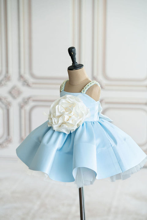 Pre-Order: Blue satin dress with pearl strap
