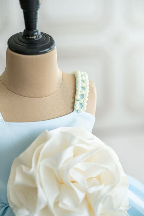 Pre-Order: Blue satin dress with pearl strap