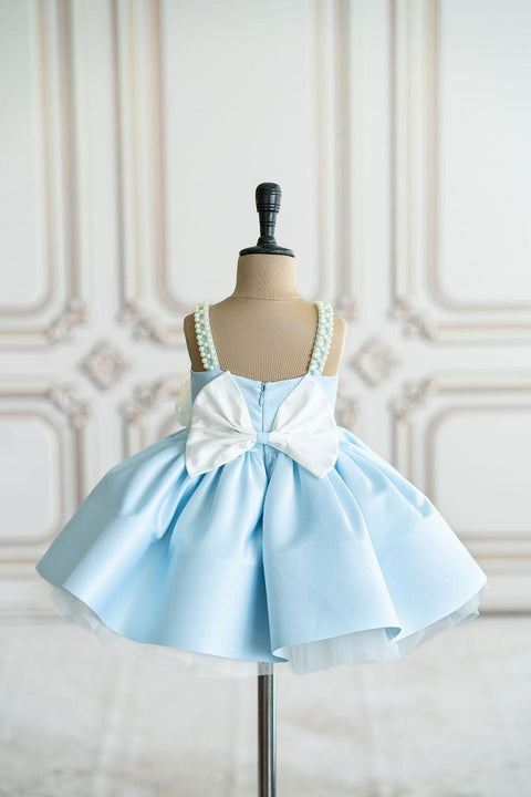 Pre-Order: Blue satin dress with pearl strap