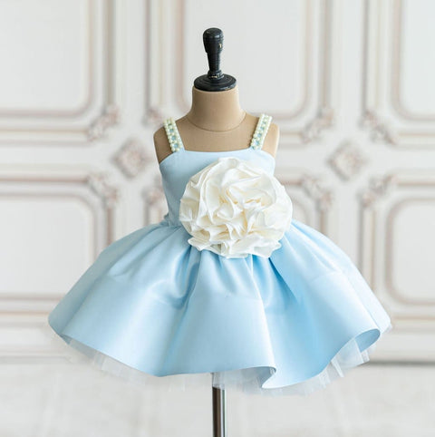 Pre-Order: Blue satin dress with pearl strap