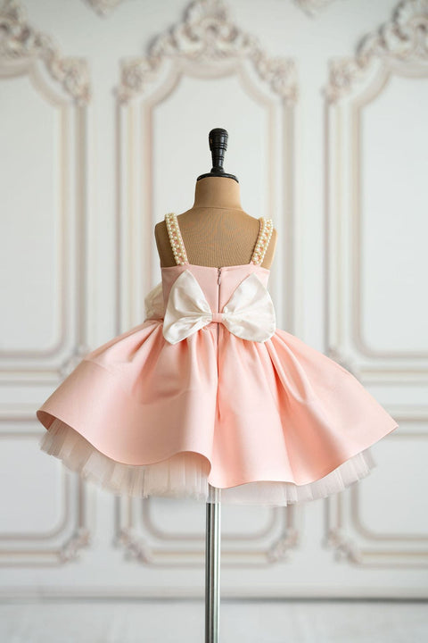 Pre-Order: Peach satin dress with pearl strap