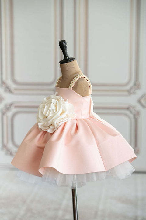 Pre-Order: Peach satin dress with pearl strap